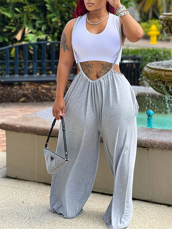 Solid Wide-Leg Overalls