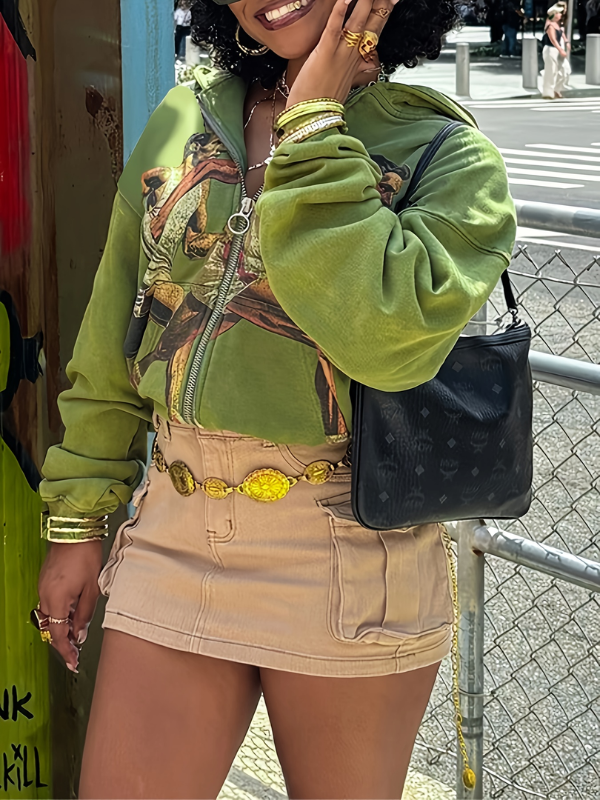 Printed Zip-Front Hoodie