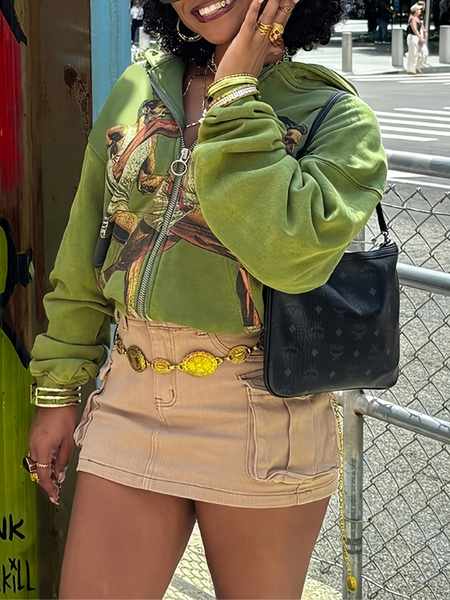 Printed Zip-Front Hoodie