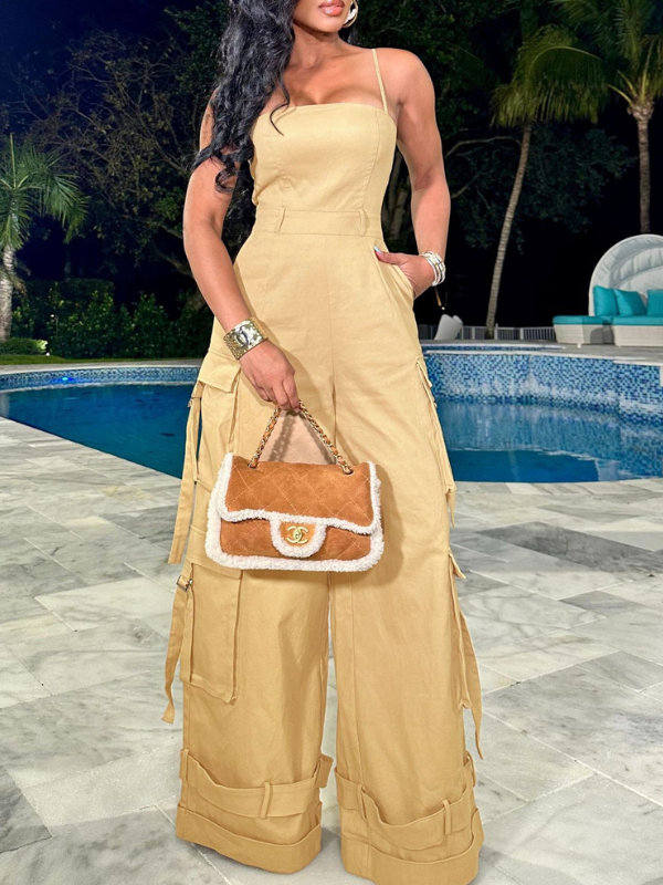 Gorgeousladie  Solid Cami Cargo Jumpsuit