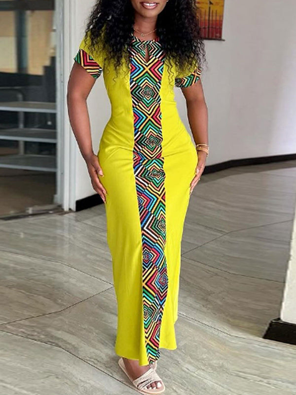 Printed Short-Sleeve Maxi Dress