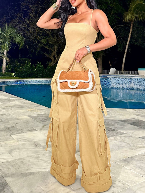 Gorgeousladie  Solid Cami Cargo Jumpsuit
