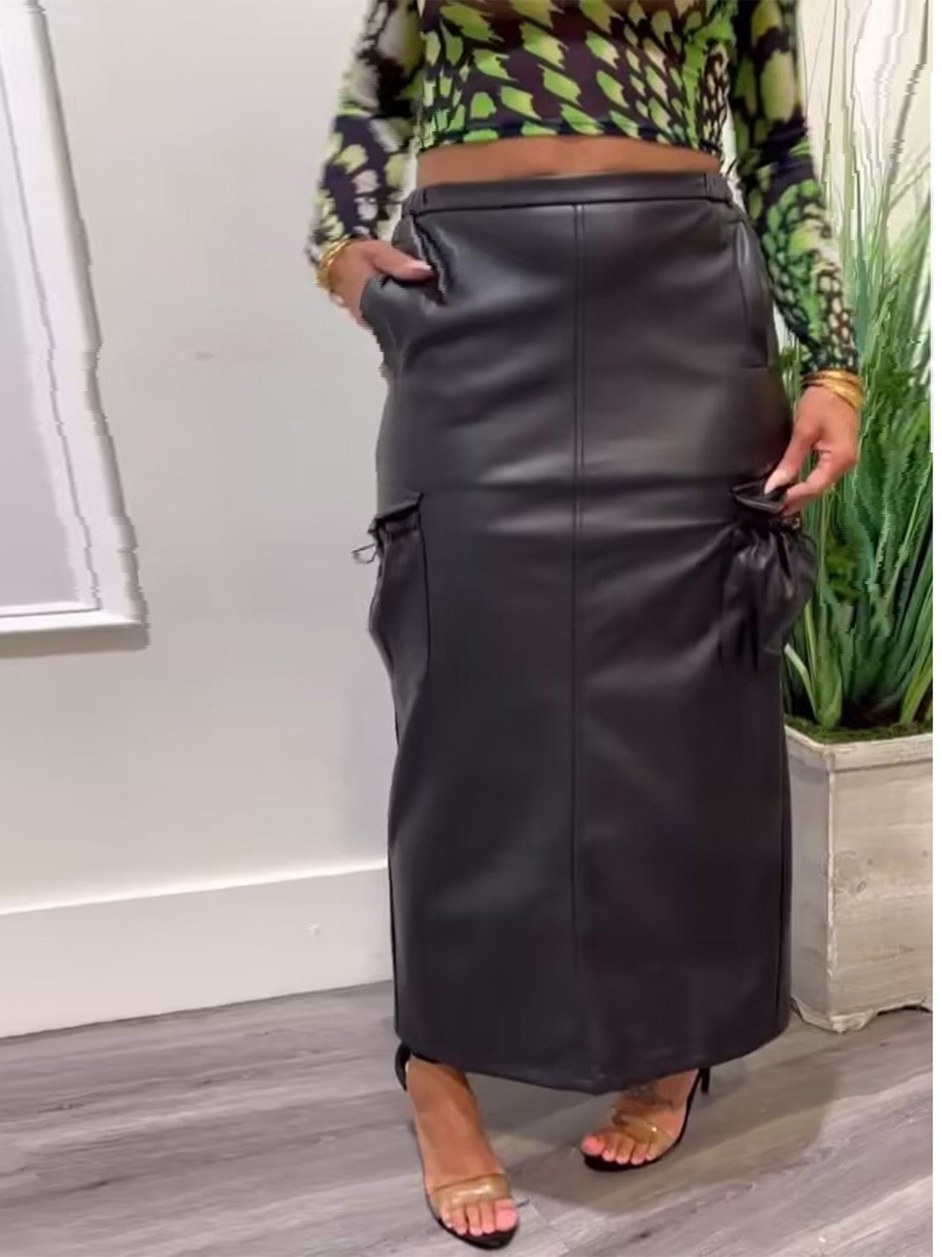 Gorgeousladie Faux Leather Cargo Skirt
