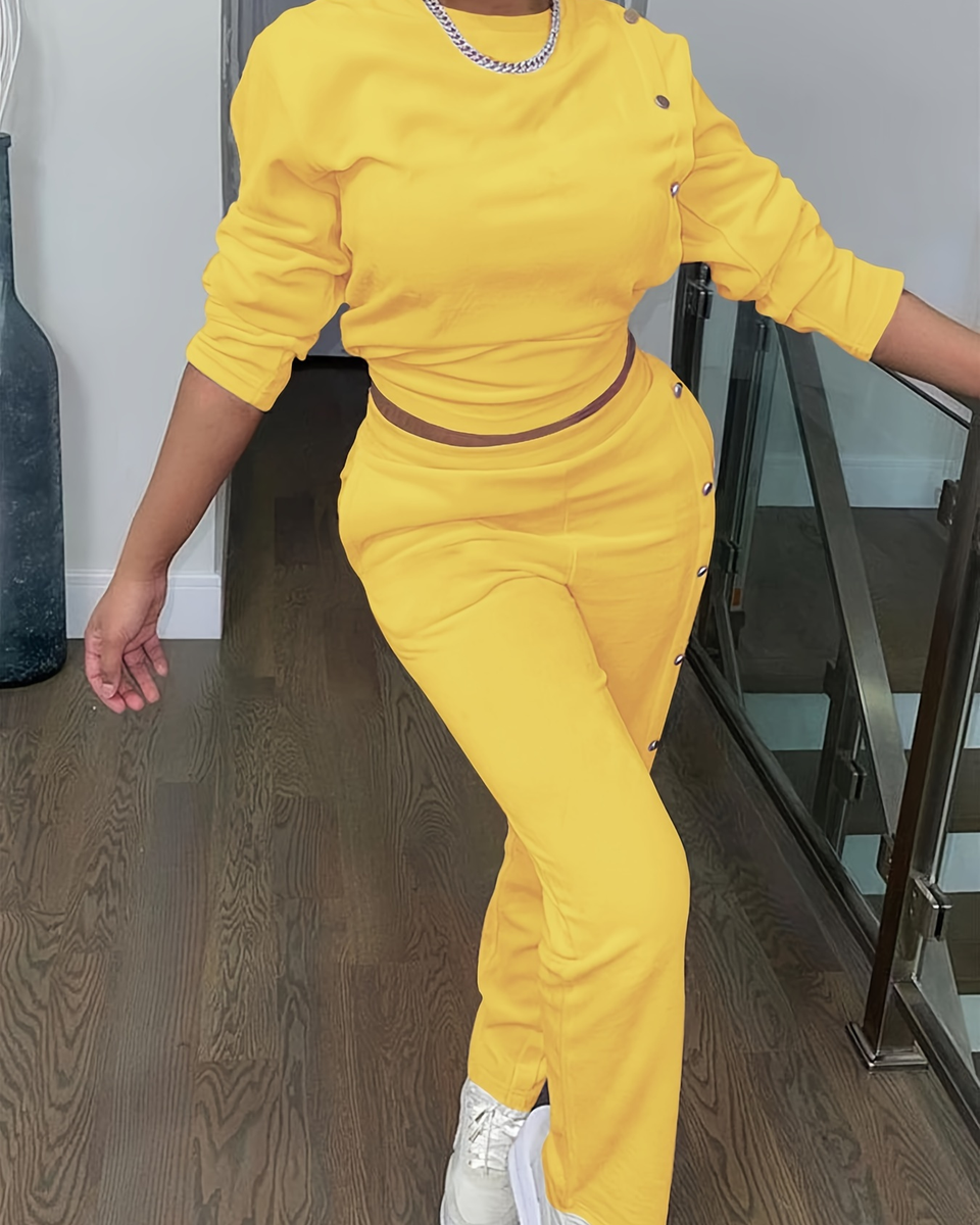 Button Side Sweatshirt & Pants Set