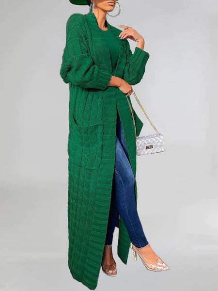 Solid Open-Front Long Cardigan