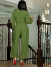 Solid Button-Front Belted Jumpsuit
