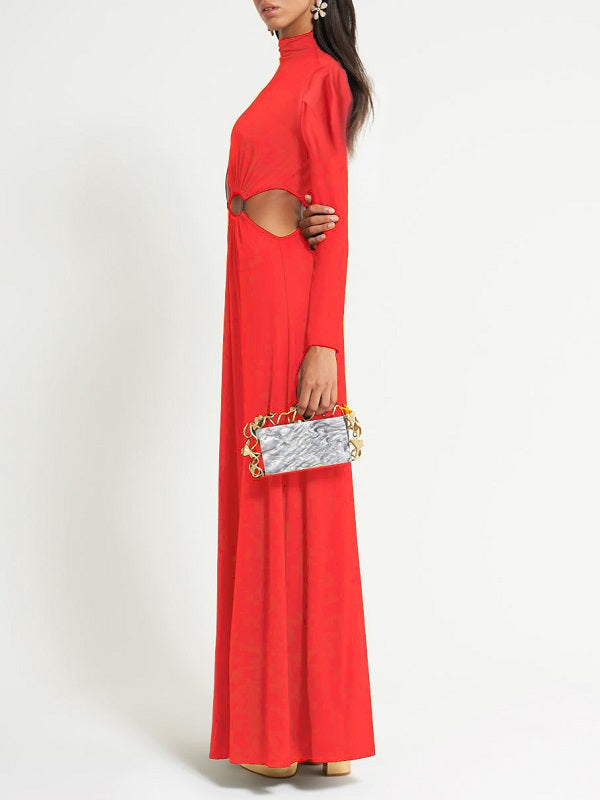 Gorgeousladie Lace-up Mock Neck Maxi Dress