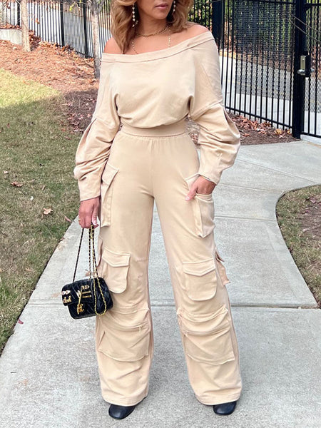 Solid Twisted Top & Cargo Pants Set