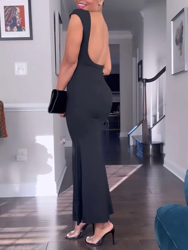 Solid Open-Back Dress