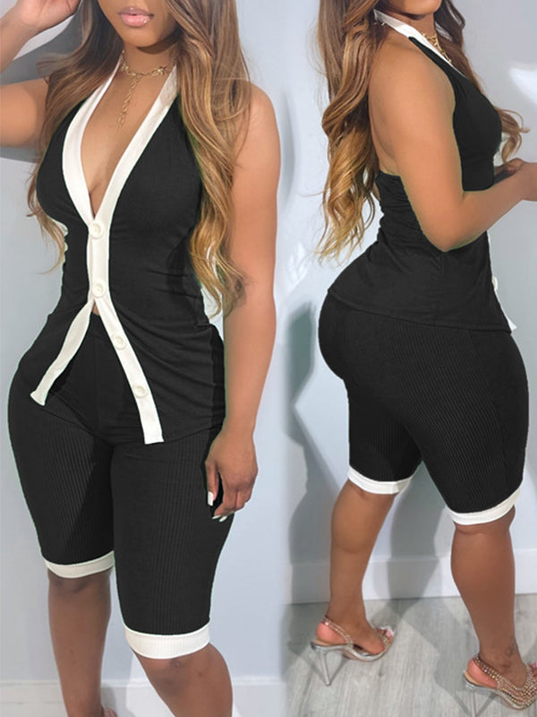 Gorgeousladie Halter Vest & Biker Shorts Set