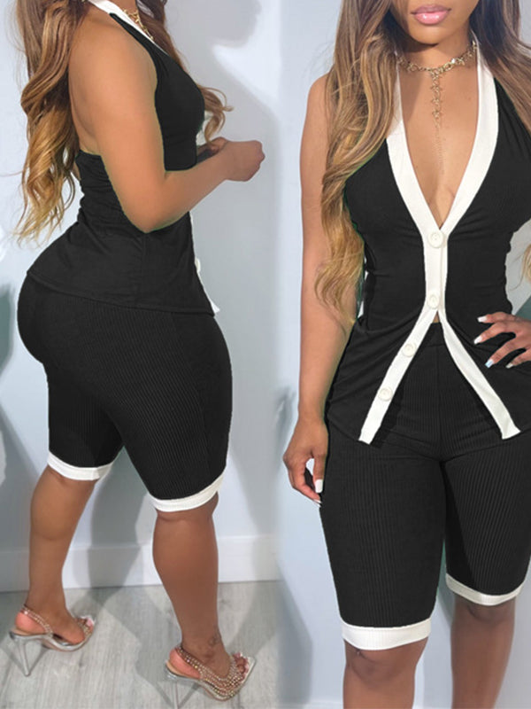 Gorgeousladie Halter Vest & Biker Shorts Set