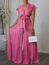 Gorgeousladie Solid Tied Top & Wide-Leg Pants Set