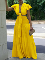 Gorgeousladie Solid Tied Top & Wide-Leg Pants Set