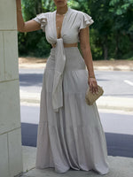 Gorgeousladie Solid Tied Top & Wide-Leg Pants Set