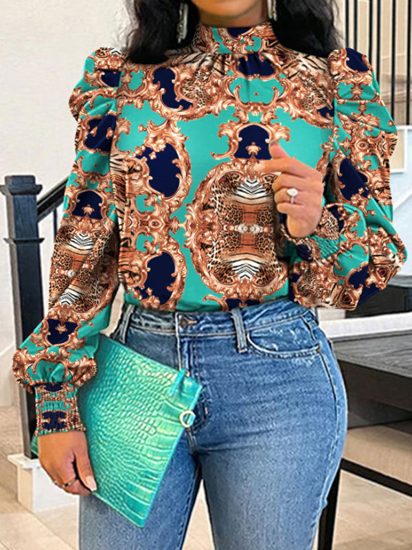 Printed Mock-Neck Top