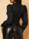 Puff-Sleeve Faux-Leather Top