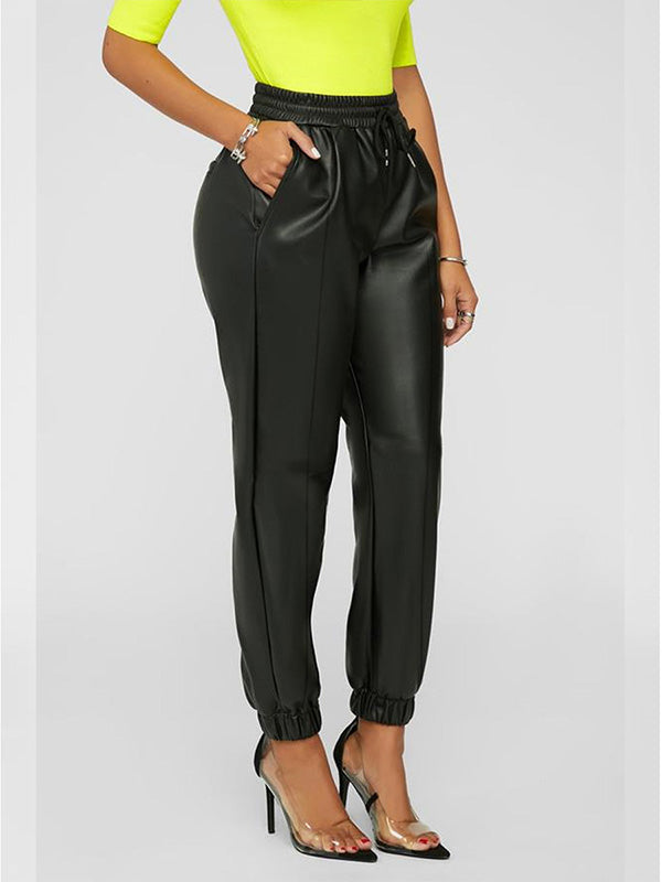 Gorgeousladie Faux-Leather Jogger Pants