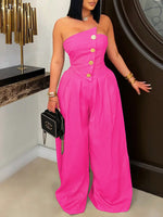 Strapless Button Wide-Leg Jumpsuit