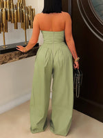 Strapless Button Wide-Leg Jumpsuit