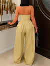 Strapless Button Wide-Leg Jumpsuit