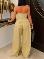 Strapless Button Wide-Leg Jumpsuit