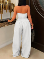 Strapless Button Wide-Leg Jumpsuit