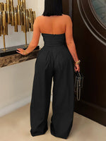 Strapless Button Wide-Leg Jumpsuit