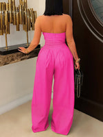 Strapless Button Wide-Leg Jumpsuit