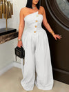 Strapless Button Wide-Leg Jumpsuit