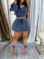 Denim Zip Hoodie & Skirt Set