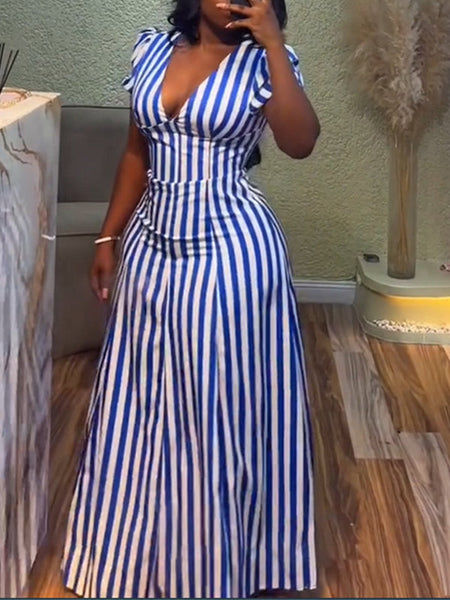 Stripe V-Neck Maxi Dress