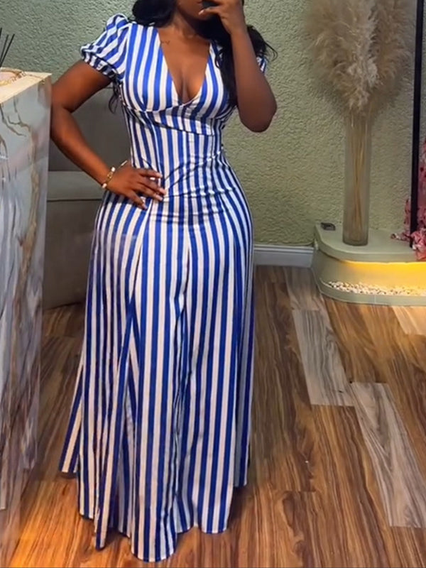 Stripe V-Neck Maxi Dress