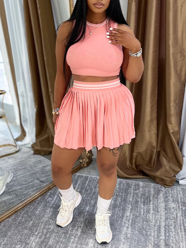 Piping Tank Top & Pleated Skirt Set