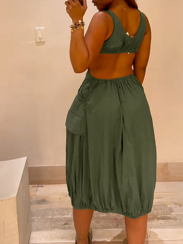 Sleeveless Cutout Cargo Dress