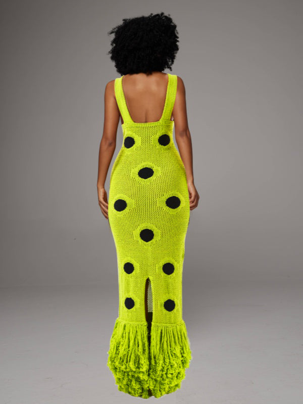 Dot Sleeveless Fringe Dress