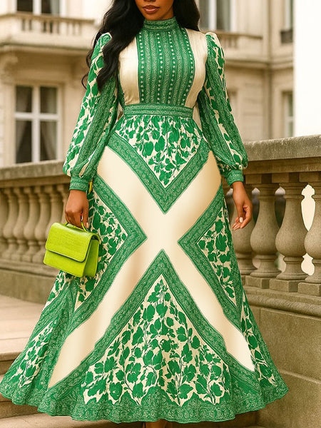 Printed Mock-Neck Maxi Dress