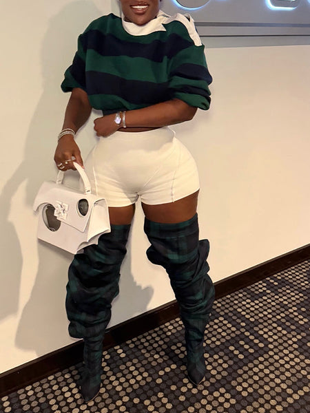 Stripe Button-Shoulder Top