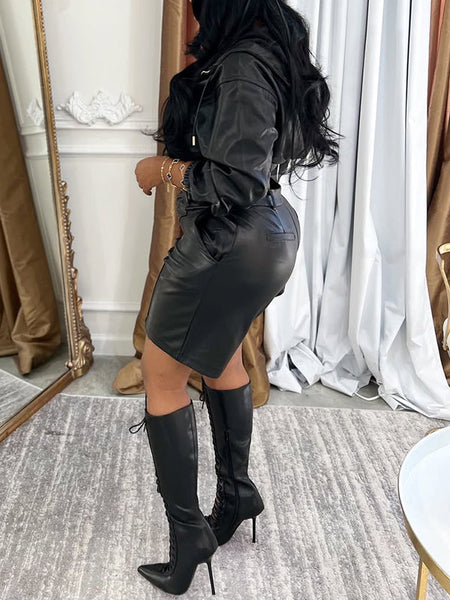 Faux-Leather Hoodie & Shorts Set