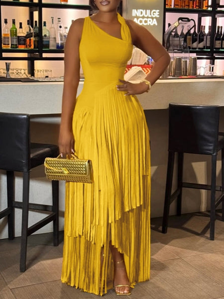 Solid Sleeveless Fringe Dress