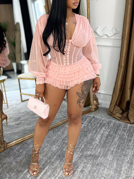 V-Neck Frilled Romper