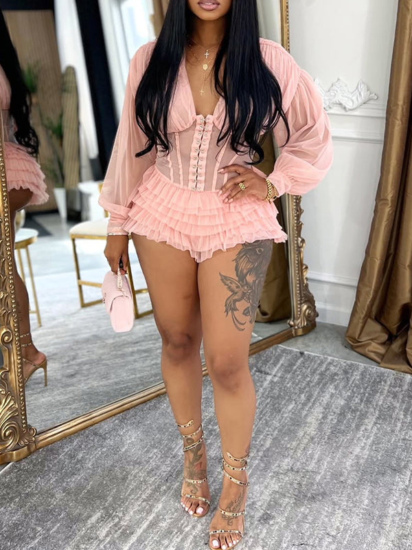 V-Neck Frilled Romper