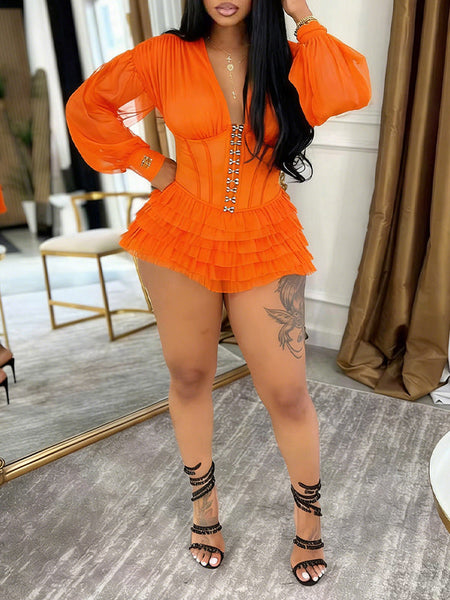 V-Neck Frilled Romper