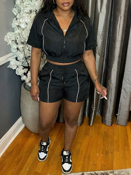 Stripe Zip Top & Shorts Set