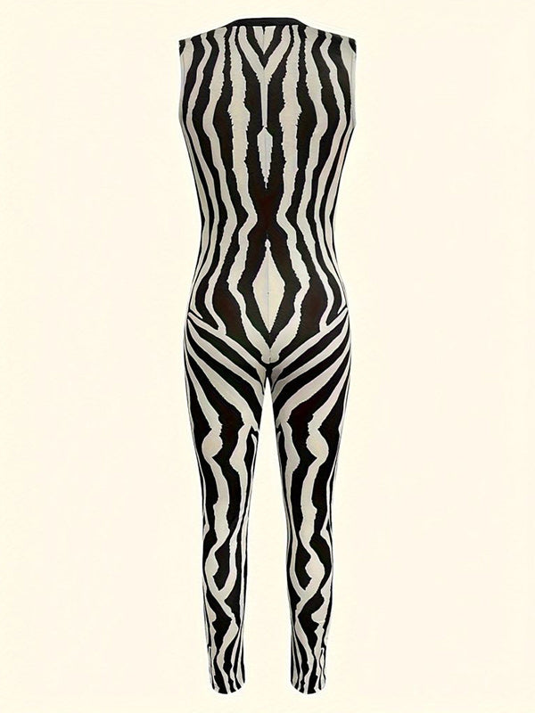 Printed Zip-Front Sleeveless Jumpsuit