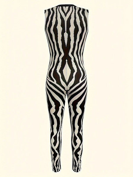 Printed Zip-Front Sleeveless Jumpsuit