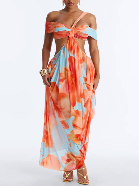 Printed Off-Shoulder Cutout Dress