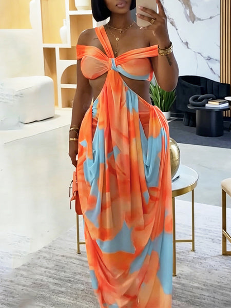 Printed Off-Shoulder Cutout Dress