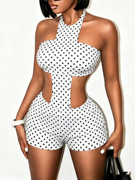 Dot Cutout Halter Romper