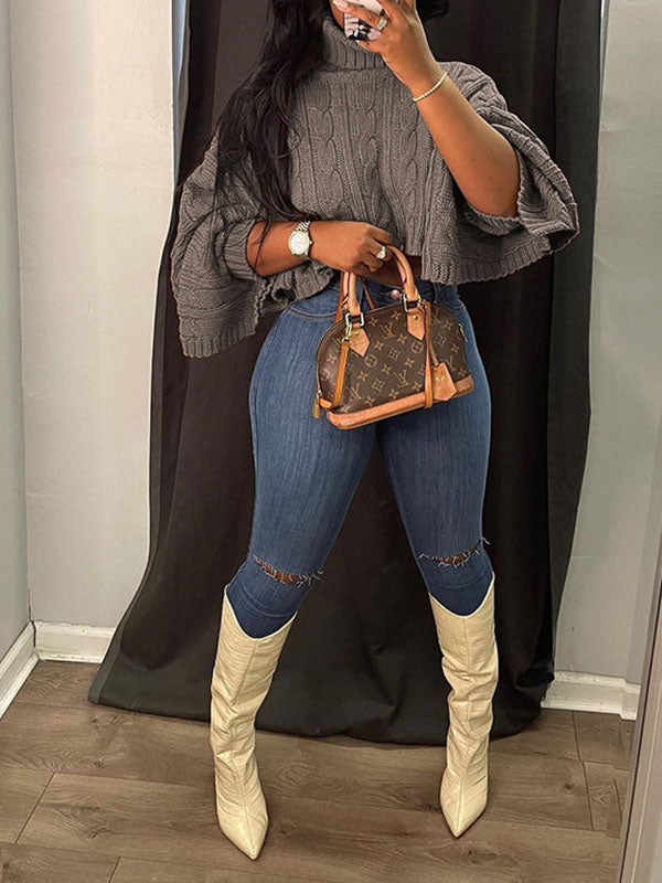 Gorgeousladie Knit Turtleneck Poncho