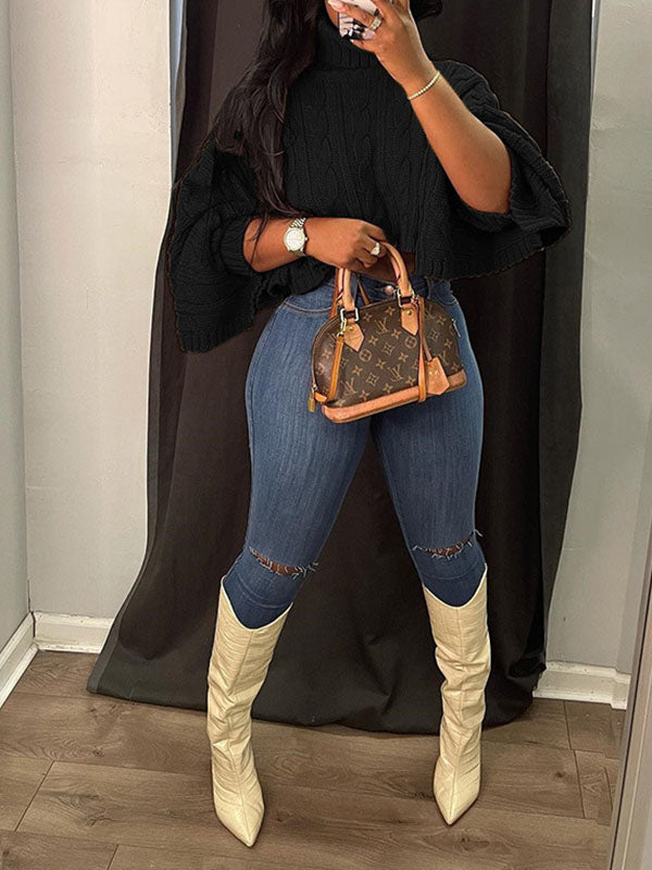 Gorgeousladie Knit Turtleneck Poncho